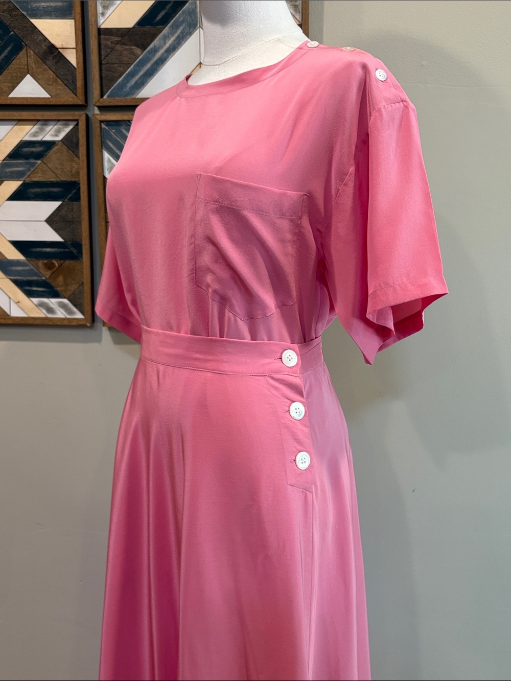 Vintage Ralph Lauren Blue Label 80s Pink Silk Skirt + Blouse Set 6 / 8 *As-Is* - Picture 4 of 16